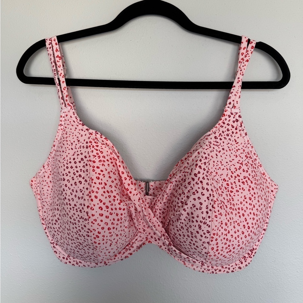 Birdsong Women's Chic Pink & Red Leopard Bikini Swim Top Beach Plus Size 38I